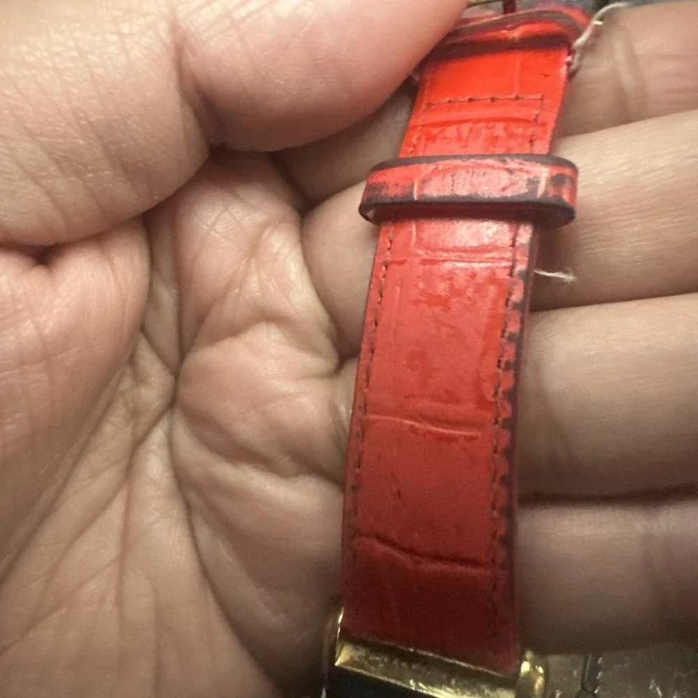 Works Peugeot 3036 Women's Tank Watch Red Croc‎ Leather Strap Roman Quartz 27mm
